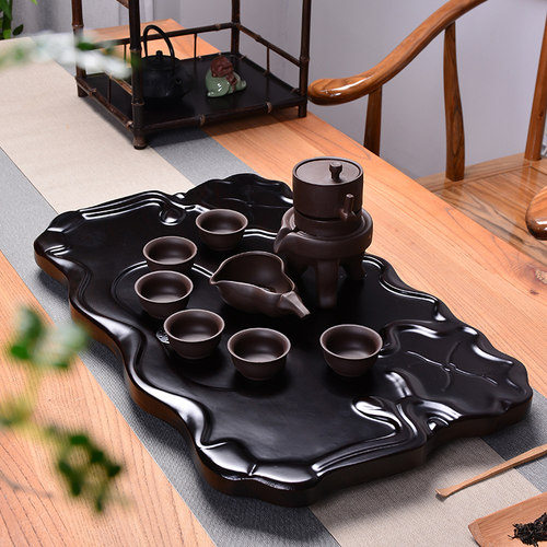 茶盘实木家用大号整块平板茶台科技木茶海排水式功夫茶具托盘木头 - 图1