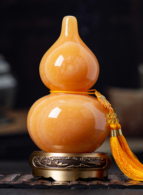 石诚记天然玉石葫芦摆件中式客厅