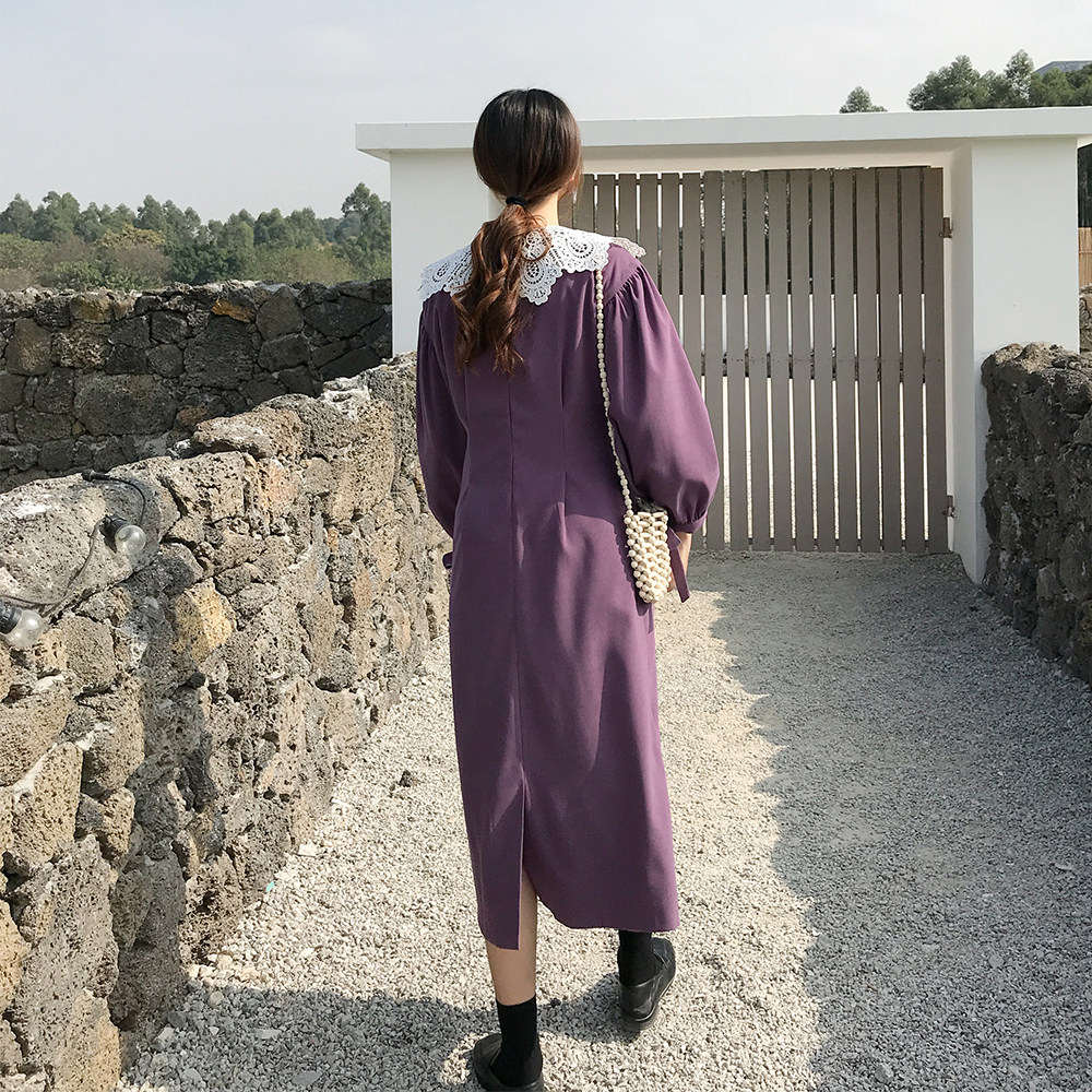 爱蔷薇法式高腰智熏女2020紫连衣裙 爱蔷薇女装连衣裙