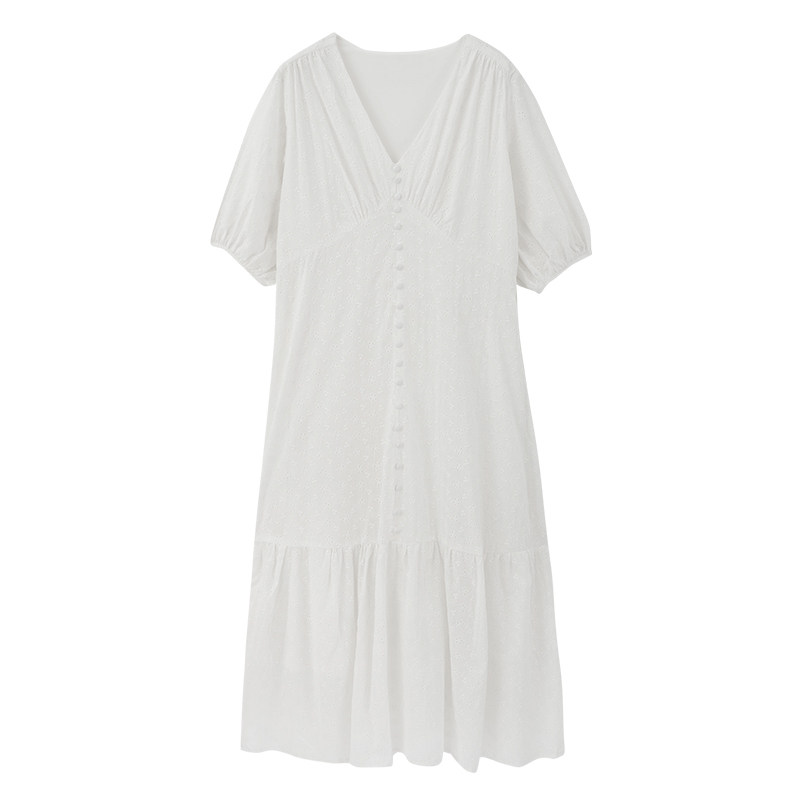爱蔷薇智熏法式v领白色连衣裙子 爱蔷薇女装连衣裙