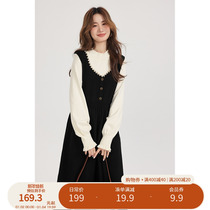 Love Roswell Weiwei big code small fragrant wind knit skirt fake two women clothes 2023 new autumn and winter one-piece dress with black base dress