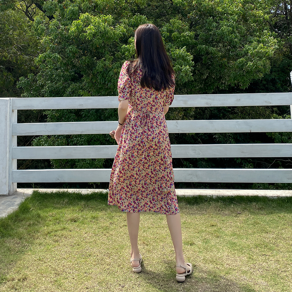 爱蔷薇温柔仙女方领大码胖mm连衣裙 爱蔷薇女装连衣裙