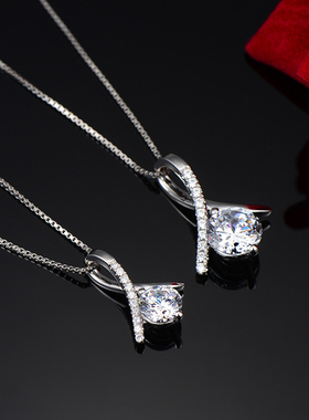 女莫桑石纯银18K金镶钻学生吊坠