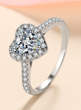 莫桑石925银18k金群镶心形戒指