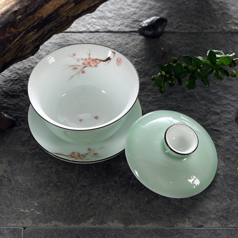 青瓷手绘功夫茶具套装中式整套茶具客厅家用陶瓷釉下盖碗茶壶茶杯,淘宝优惠券,粉丝福利购,淘宝优惠卷