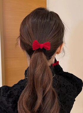 甜美新年红蝴蝶结高弹发绳