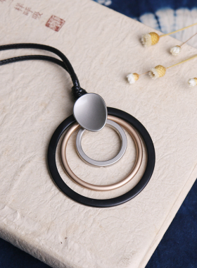 复古配饰圆形项链欧美长款吊坠 韩版简约个性毛衣链学生衣服挂件