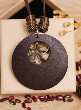 国风复古百搭圆木树叶毛衣链配饰