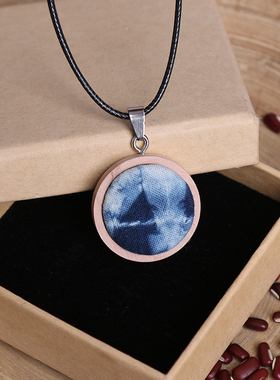 原创民族风复古蜡染百搭毛衣链文艺个性蓝染木项链吊坠服装配饰女