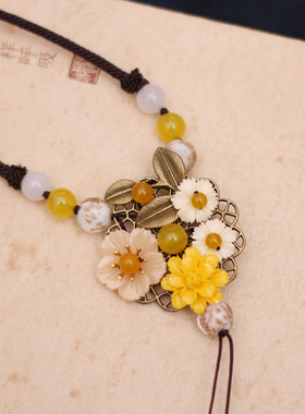 民族风手工花毛衣链长款项链