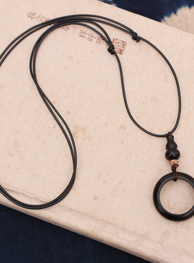 檀木百搭简约指环扣项链毛衣链