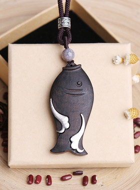 民族风复古木鱼项链檀木棉麻挂件