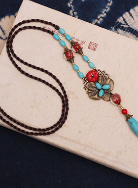 民族风女小众松石项链吊坠