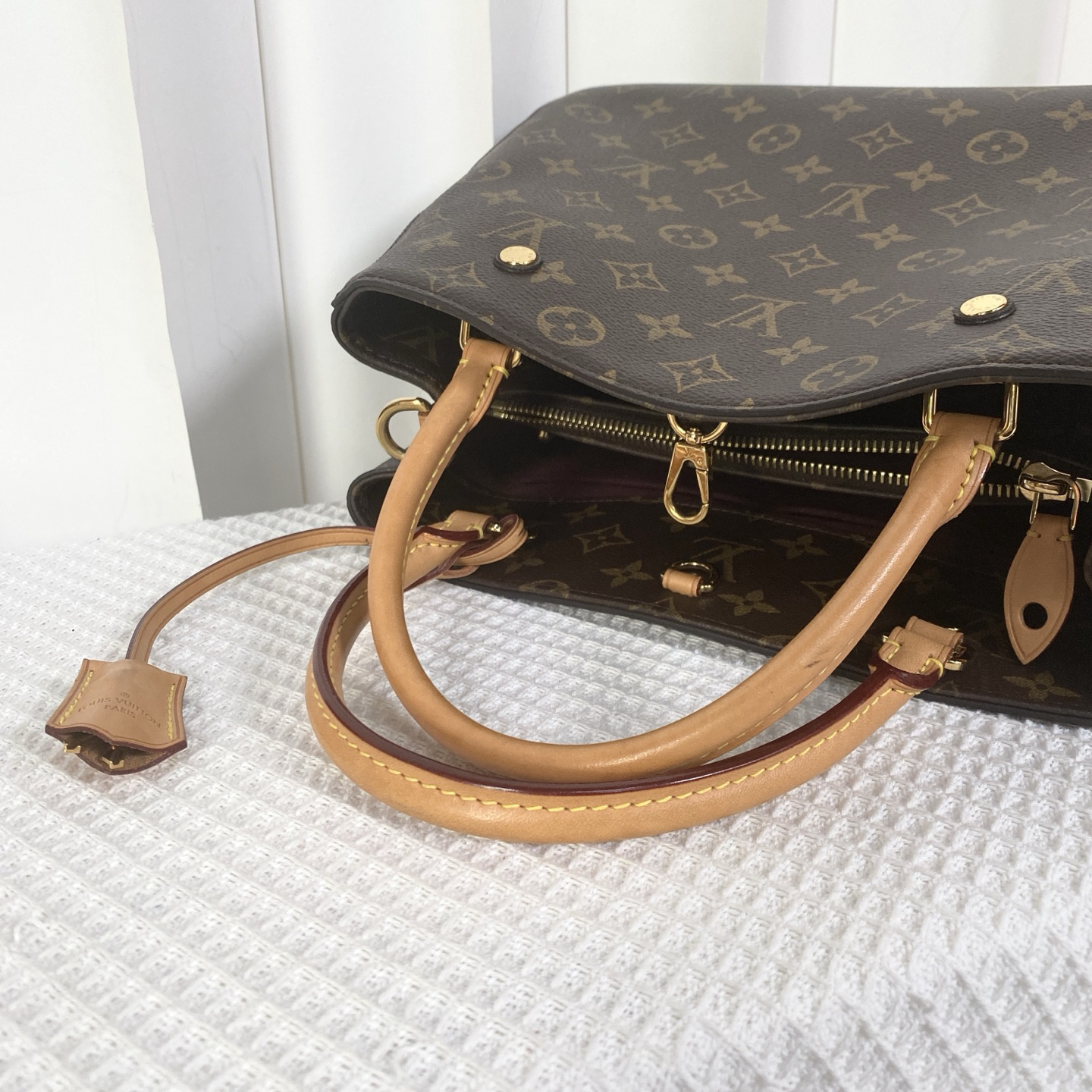 编号16595A LV老花Montaigne蒙田中号手提挎包 A级正常使用感 - 图0