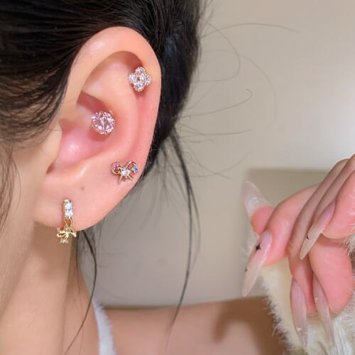 嘟嘟夫妇独特漂亮耳钉医用钛钢耳蜗钉耳骨钉睡觉免摘咖啡金耳扣女 - 图0