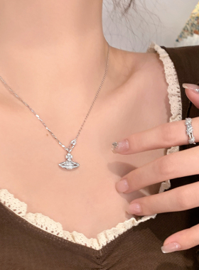 S925纯银西太后项链土星锁骨链女