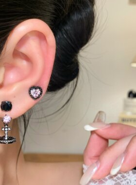 黑色耳钉医用钛钢小巧免摘耳骨钉