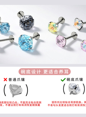 钛合金耳钉锆石千禧玫瑰切耳骨钉