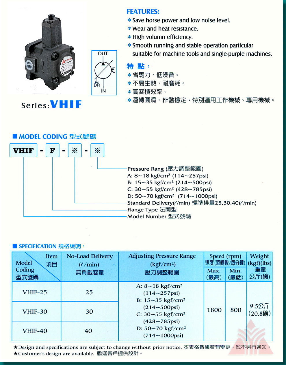 YIS-HING YEE SEN台湾镒胜叶片泵VHIF-F-40-C VHIF-F-40-D - 图0