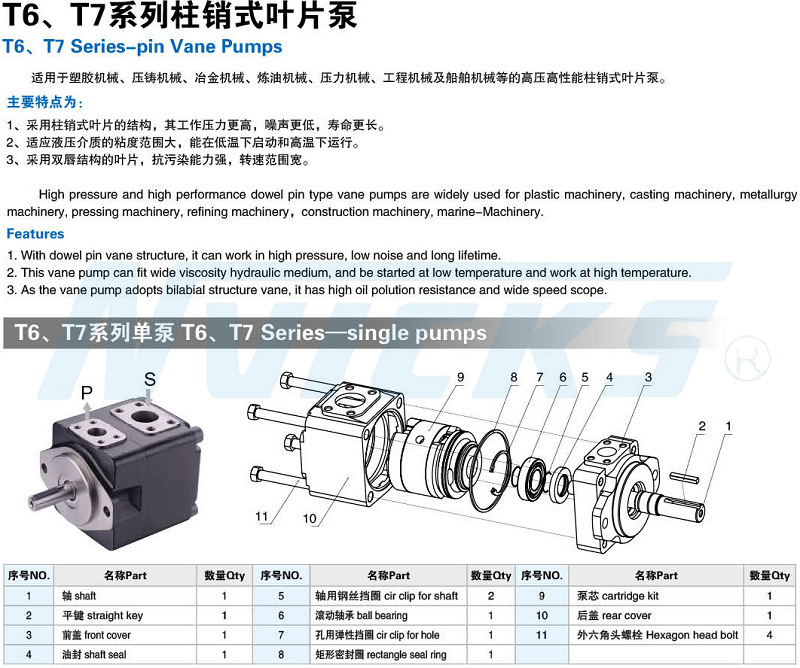 NVICKS威克斯叶片泵T6D-028-1R00-A1 T6D-B28-1R00-A1 1R01 1R02 - 图0