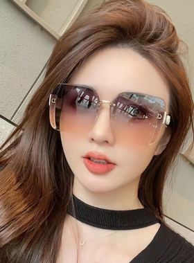 2023新款时尚无框渐变太阳眼镜女网红防紫外线大框显瘦墨镜遮阳潮