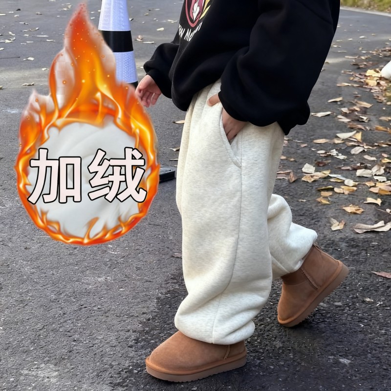卫裤男童女童冬季经典百搭加绒儿童新款加厚休闲裤女孩保暖长裤子 - 图1