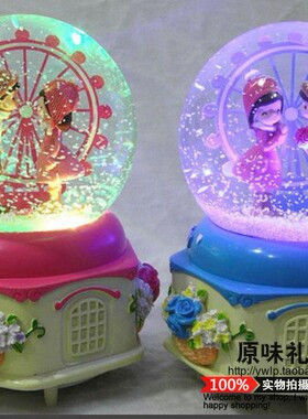 卡通摩天轮水晶球音乐盒 内旋转发光八音盒 送女孩儿童节生日礼物