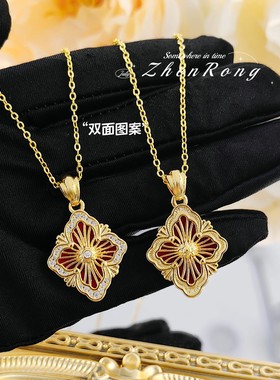 白贝母镶钻四叶草项链意大利拉丝