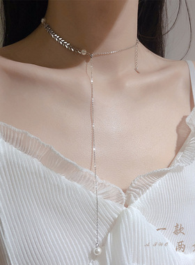 银色麦穗项链锁骨珍珠项链