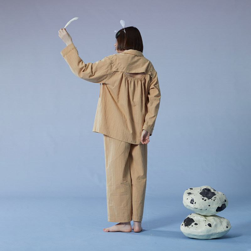 朵朵可可睡衣女春夏新款梭织提花翻领长袖长裤纯棉简约家居服套装,淘宝优惠券,粉丝福利购,淘宝优惠卷