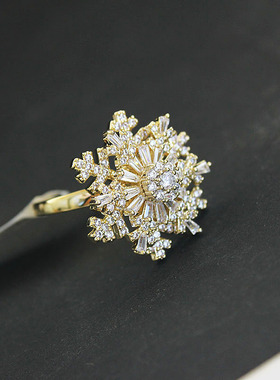 超闪雪花旋转原创小众设计食指环