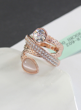 玫瑰金色镶钻波西米亚风猫眼石