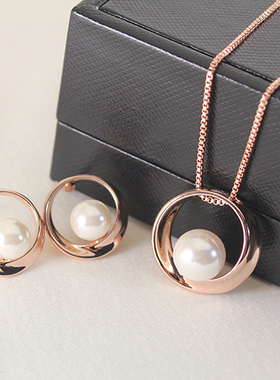 韩版时尚风夸张珍珠短款项链耳环