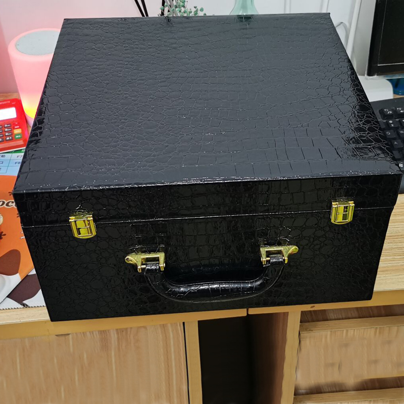 34*33*18高档箱包包装盒鳄鱼纹PU皮质橙色礼品盒木质手提皮包皮盒 - 图1