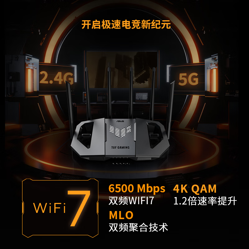 AUSU华硕TUF小旋风Pro WiFi7 BE6500无线路由器千兆高速家用Aimesh2.0组网全屋覆盖高通四核双频6500M - 图0