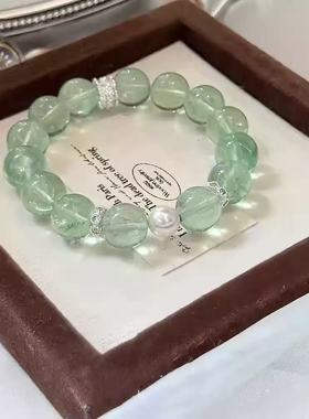 薄荷绿绿萤石手串女薄荷曼波圆珠串仿珠珍珠手链女生送礼物直播