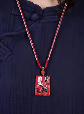优化正品朱砂雕刻彩绘一见生财吊坠水飞砂男女款挂件毛衣项链红砂