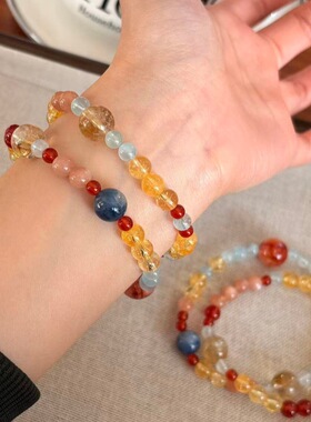 【秋意浓】原创天然黄塔晶蓝晶石复古双圈手串显白气质女款送朋友