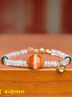 纯天然白水晶手链女简约时尚白水晶骰子一眼万年天珠配饰手串