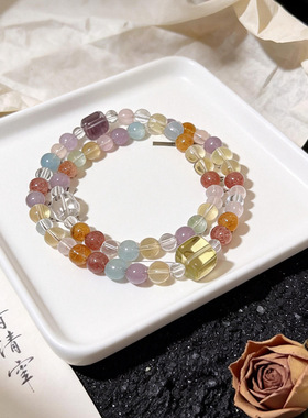 【星光旋律】天然彩虹柠檬黄随型方块多宝水晶手串时尚清透手饰品