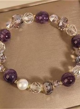 夏季小清新紫色水晶手链女 闺蜜森系ins轻奢简约手串送女友礼物