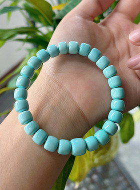 (送证书)绿松石手串直切单圈隔珠串正品高瓷绿松绿蓝色男女手串现