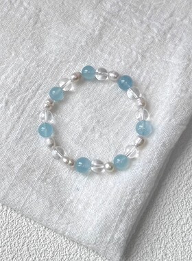 【鸢尾】天然海蓝宝白水晶手链小众设计精致ins水晶手串简约气质