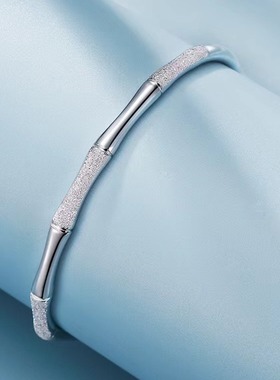 白铜镀银竹节手镯女推拉五节竹子手环送闺蜜女友生日礼物竹节手环