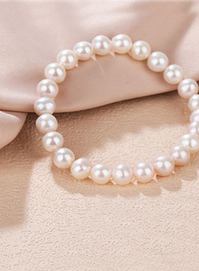天然淡水珍珠手链女6-7mm小珠白色淡水珠手串松紧绳优雅珠光珠子