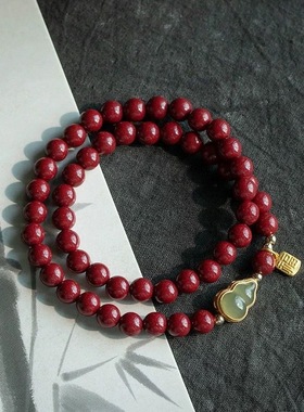 新中式福禄葫芦福牌情侣双圈手串闺蜜女款紫金帝王朱砂转运珠手链