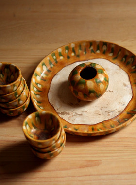 唐代三彩七星盘复古陶瓷酒柜摆件