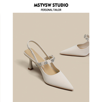 Ya Pavilion French style pointed Baotou sandal women Summer new line with single shoe water drill white fine heel high heel shoes