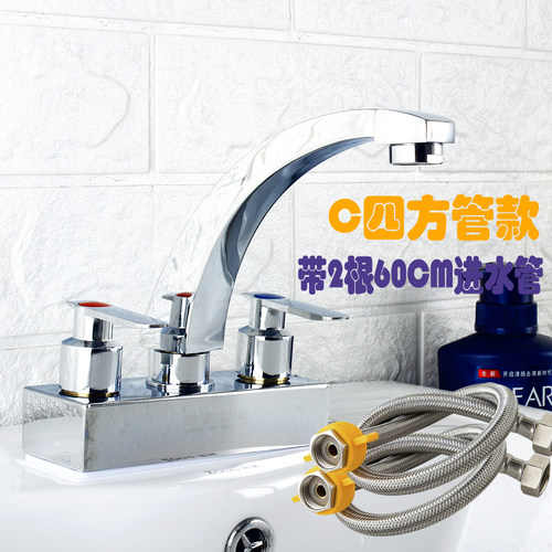 卫生间面盆水龙头冷热水双把双孔三孔洗脸盆混全铜纯铜水笼头冷暖 - 图0