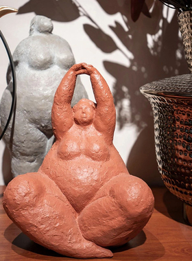 新中式风桔红色样板间树脂摆件